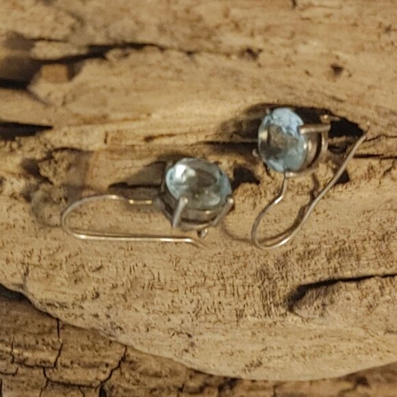 Vintage Light Sky Blue Sterling Silver 925 Topaz 8mm Drop Earrings  Hook Backs - Picture 10 of 11